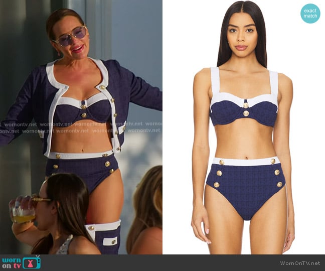 L'Agence Alexandria Structured Bikini Top in Color Block Chic Marine worn by Meredith Marks on The Real Housewives of Salt Lake City