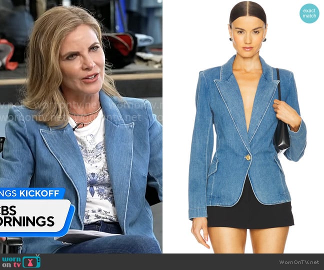 L'Agence Baldwin Denim Blazer in Provo worn by Natalie Morales on CBS Mornings