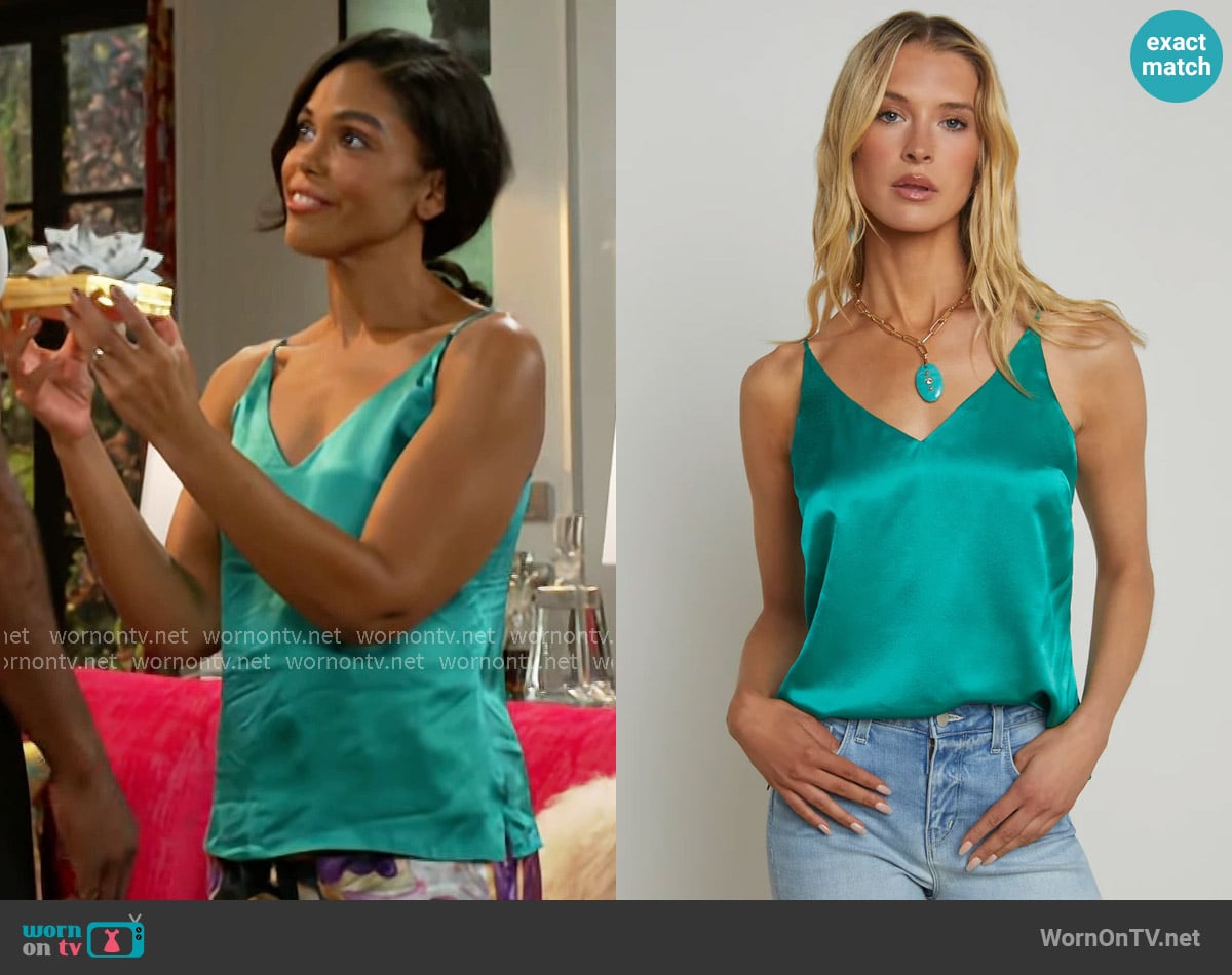 L'Agence Gabriella Silk Camisole in Bright Jade worn by Dani Dupree (Karla Mosley) on Beyond the Gates
