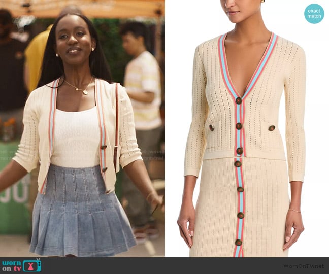 Teedra’s stripe trim cardigan on Bel-Air Teedra’s stripe trim cardigan on Bel-Air