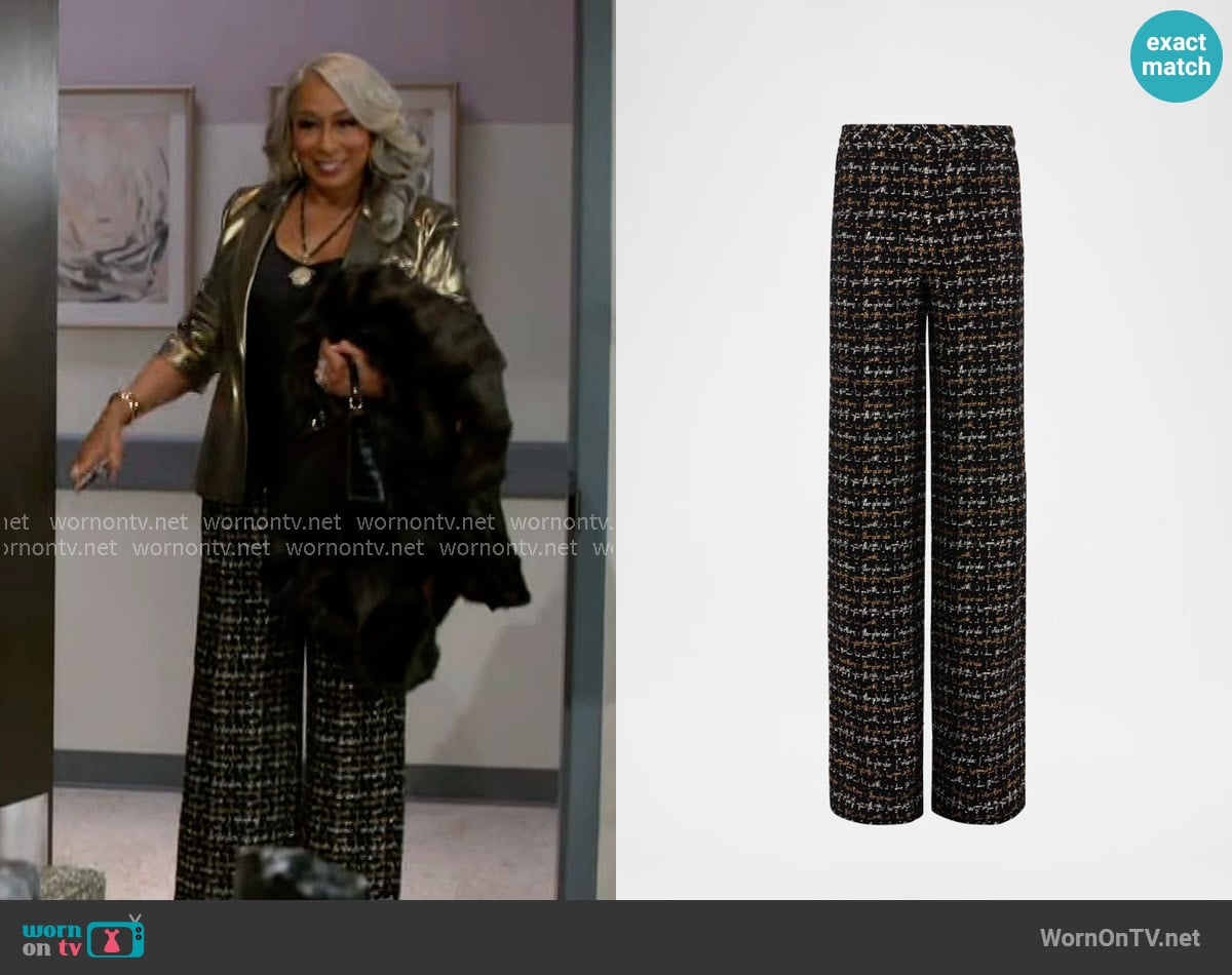 L'Agence Livvy Houndstooth Tweed High-Rise Straight-Leg Pants worn by Anita Dupree (Tamara Tunie) on Beyond the Gates