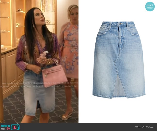 L'Agence Tylee Denim Knee-Length Skirt worn by Kyle Richards on The Real Housewives of Beverly Hills