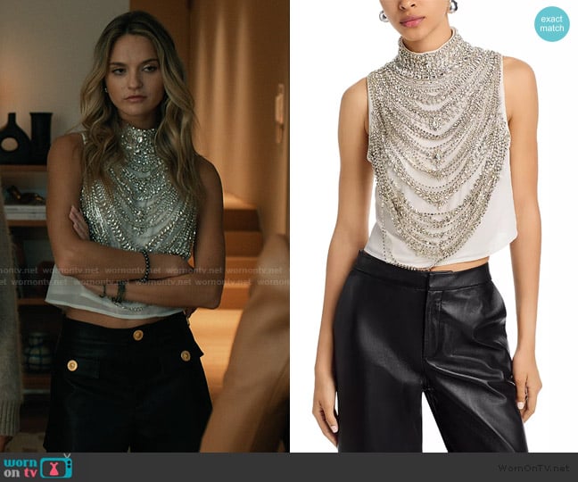 L'Agence Yun Draped Crystal Tank worn by Harper ( Alina Rose Armstrong) on Elsbeth