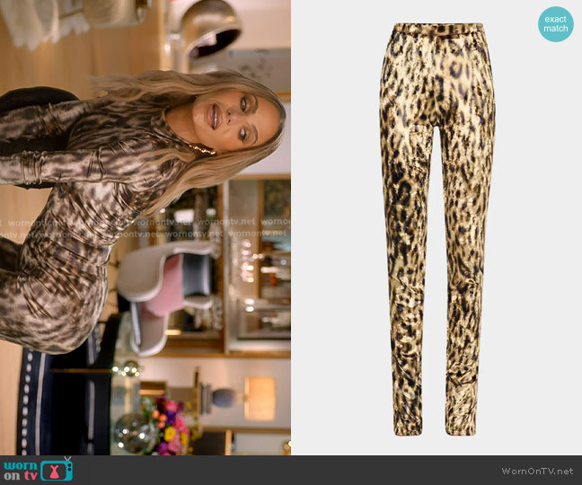 Lapointe Leopard-Print Velvet Split-Hem Leggings worn by Dorit Kemsley on The Real Housewives of Beverly Hills