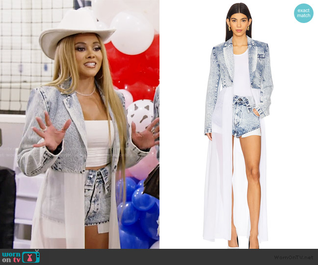 LaPointe Lightwash denim combo jacket in stoned denim worn by Ashley Darby on The Real Housewives of Potomac