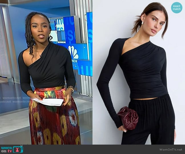 Lapointe Modal Jersey Asymmetrical Ruched Top worn by Zinhle Essamuah on NBC News Daily