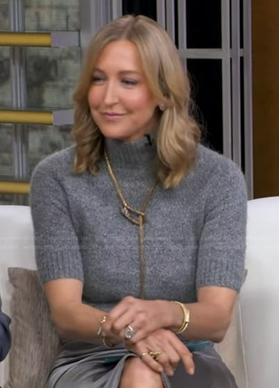 Lara's grey cropped turtleneck sweater on Good Morning America