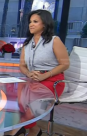 Laura’s grey tie neck vest on Today