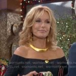 Lauren’s off-shoulder jacket with gold button front on The Young and the Restless