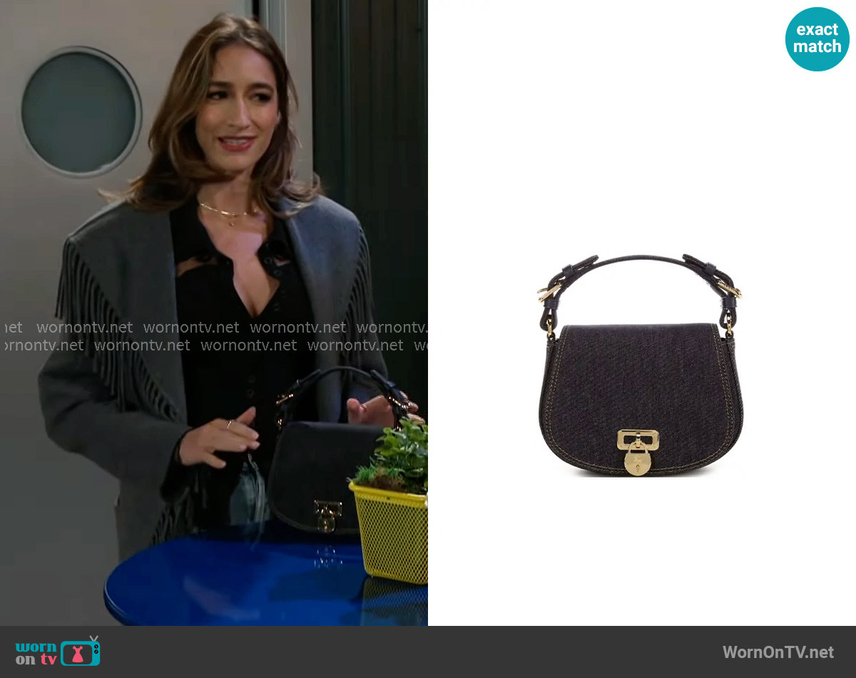 LAUREN Ralph Lauren Denim Medium Tanner Crossbody Bag worn by Ashley Morgan (Jen Jacob) on Beyond the Gates