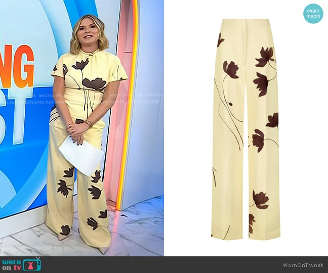 Lela Rose Floral Printed Crepe Molly Pant in Sunlight & Cocoa worn by Jenna Bush Hager on Today