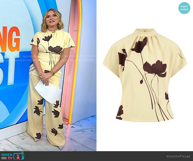 Lela Rose Floral Printed Crepe Top in Sunlight & Cocoa worn by Jenna Bush Hager on Today