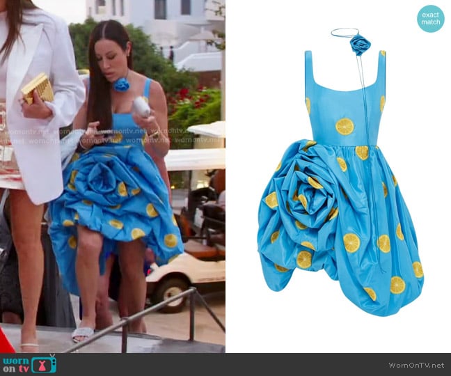 Leo Lin Kylee Embroidered Rose Mini Dress in Citrus Embroidery worn by Angie Katsanevas on The Real Housewives of Salt Lake City