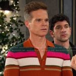 Leo’s multicolor stripe cable knit polo sweater on Days of our Lives