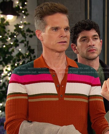 Leo’s multicolor stripe cable knit polo sweater on Days of our Lives