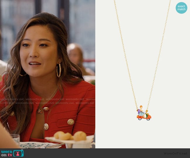 Les Nereides Cinderella and Pumpkin Scooter pendant necklace worn by Mindy Chen (Ashley Park) on Emily in Paris