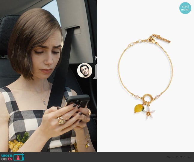 Les Nereides Lemon and Lemon Blossom Fine Bracelet worn by Emily Cooper (Lily Collins) on Emily in Paris