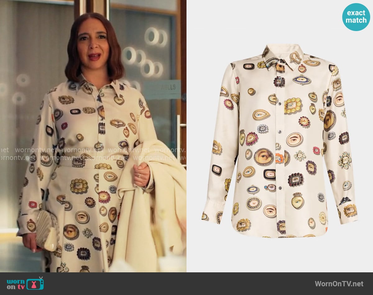 Libertine Ivory Lovers Eyes Silk Button-Down Shirt worn by Molly Novak (Maya Rudolph) on Loot