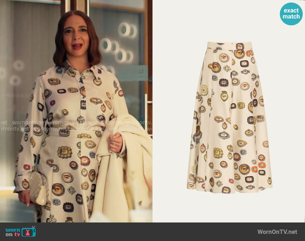 Libertine Ivory Lovers Eyes Tulip Midi Skirt worn by Molly Novak (Maya Rudolph) on Loot