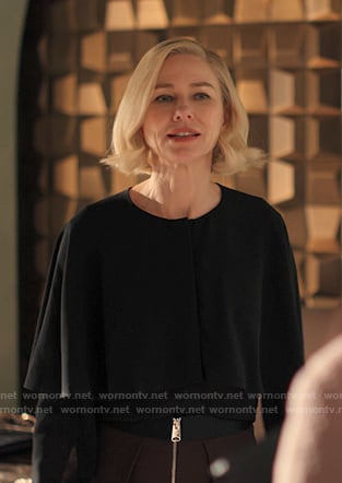 Liberty's black cape blouse on Alls Fair