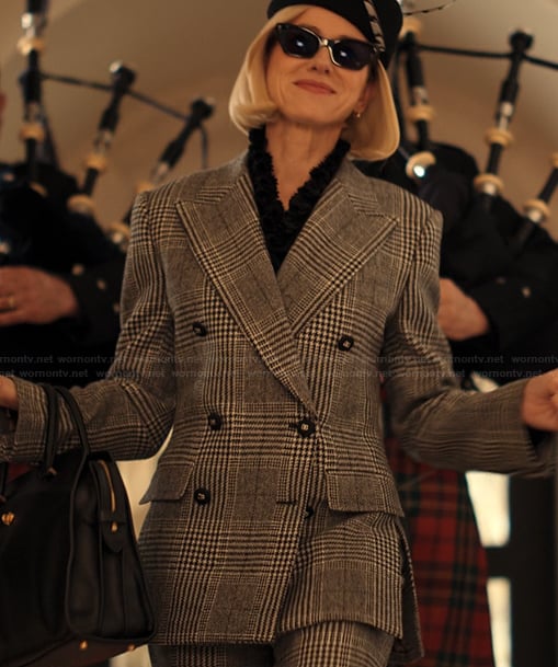 Liberty’s gray plaid blazer and pants on Alls Fair