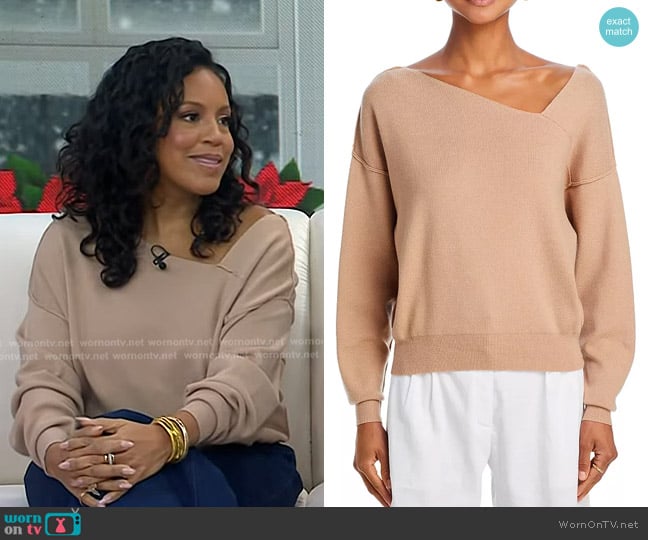 Sheinlle’s beige asymmetric neck sweater on Today Sheinlle’s beige asymmetric neck sweater on Today