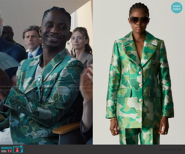 Lisou Bianca Jacquard Green AfroCamo Jacket worn by Julien (Samuel Arnold) on Emily in Paris
