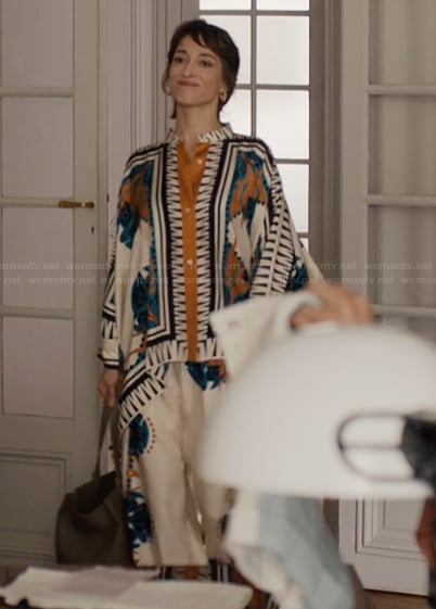 Livia’s printed top and pants on Emily in Paris