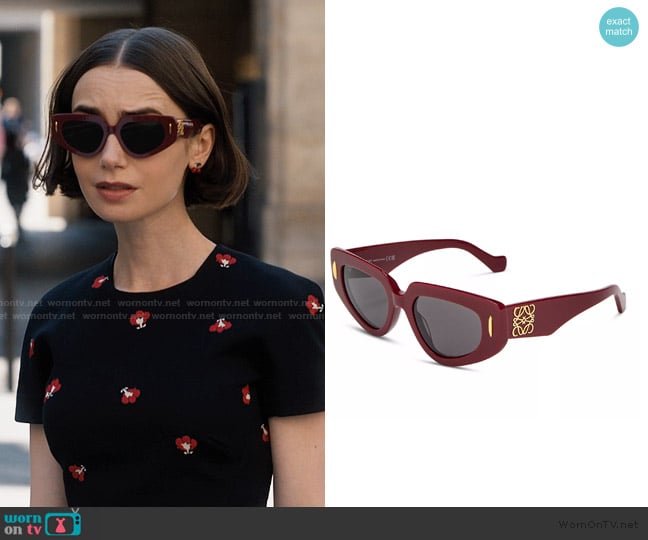 Loewe Anagram Sunglasses worn by Emily Cooper (Lily Collins) on Emily in Paris