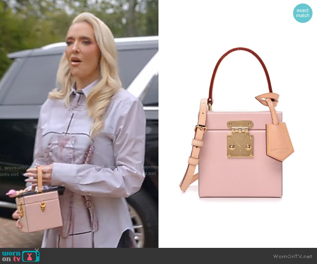 Louis Vuitton Vernis Bleecker Box Bag in Rose Ballerine worn by Erika Jayne on The Real Housewives of Beverly Hills