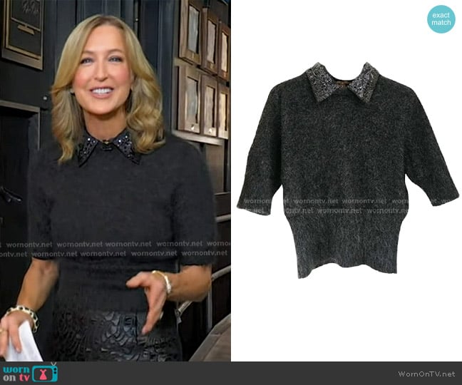 Louis Vuitton Wool Knit Short-sleeve Sweater with a detachable Collar worn by Lara Spencer on Good Morning America