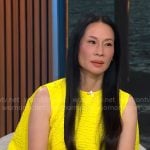 Lucy Liu’s yellow textured dress on CBS Mornings