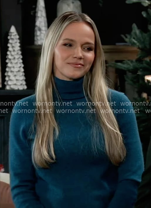 Lulu’s teal turtleneck sweater on General Hospital