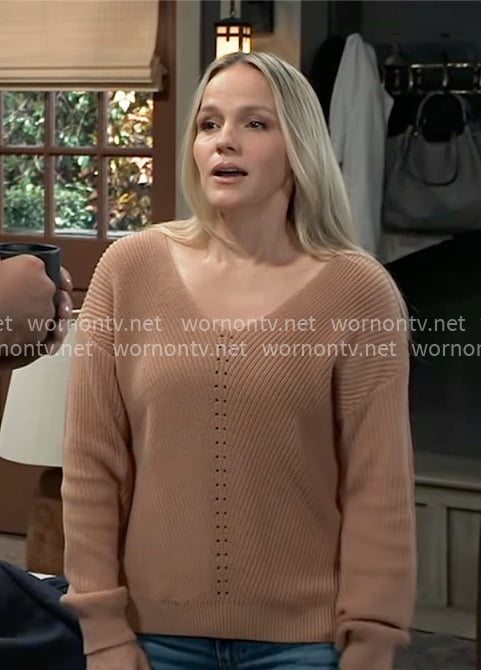 Lulus’s tan brown rib knit sweater on General Hospital