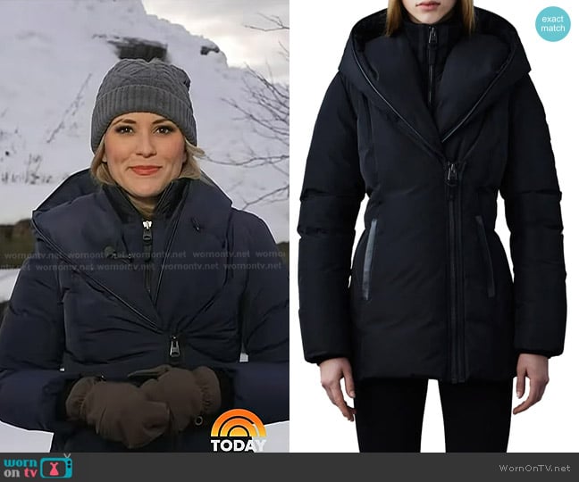 Erin McLaughlin’s navy hooded zip puffer jacket on Today