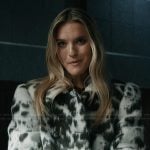 Harper’s cow print faux fur jacket on Elsbeth