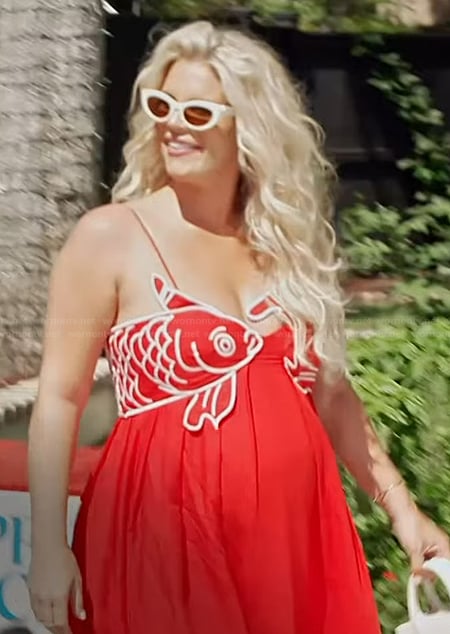 Madison's red fish embroidered dress on Southern Charm