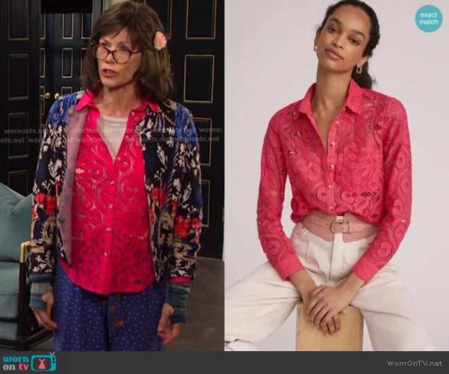 Maeve Open Lace Button Up Shirt worn by Susan Banks (Stacy Haiduk) on Days of our Lives