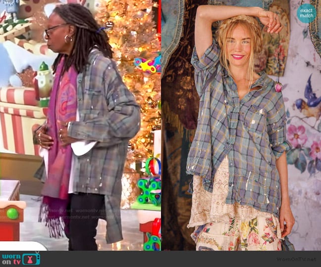 Whoopi’s plaid splatter print shirt on The View Whoopi’s plaid splatter print shirt on The View