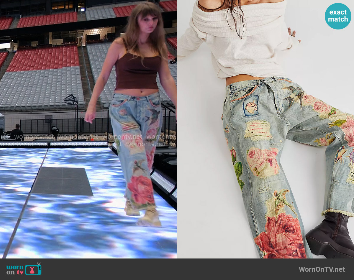 Magnolia Pearl Rose Embroidered Jeans worn by Taylor Swift on The End of an Era