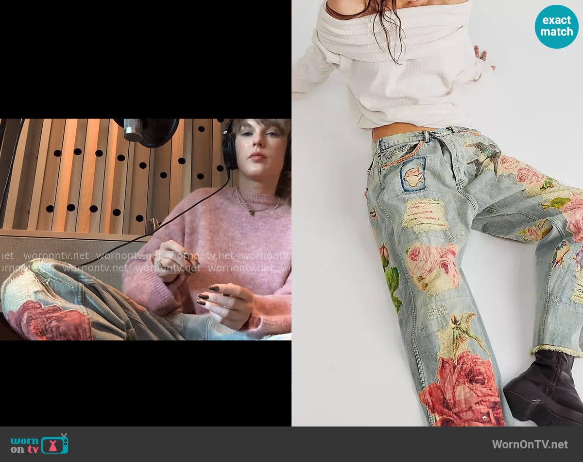 Magnolia Pearl Rose Embroidered Jeans worn by Taylor Swift on The End of an Era