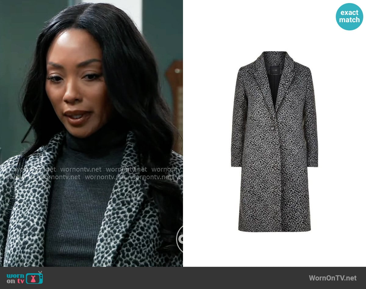 Maje Garou Leopard Coat worn by Jordan Ashford (Tanisha Mariko Harper) on General Hospital