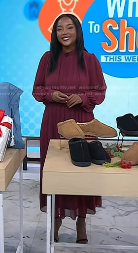 Makho’s burgundy pleated dress on Today