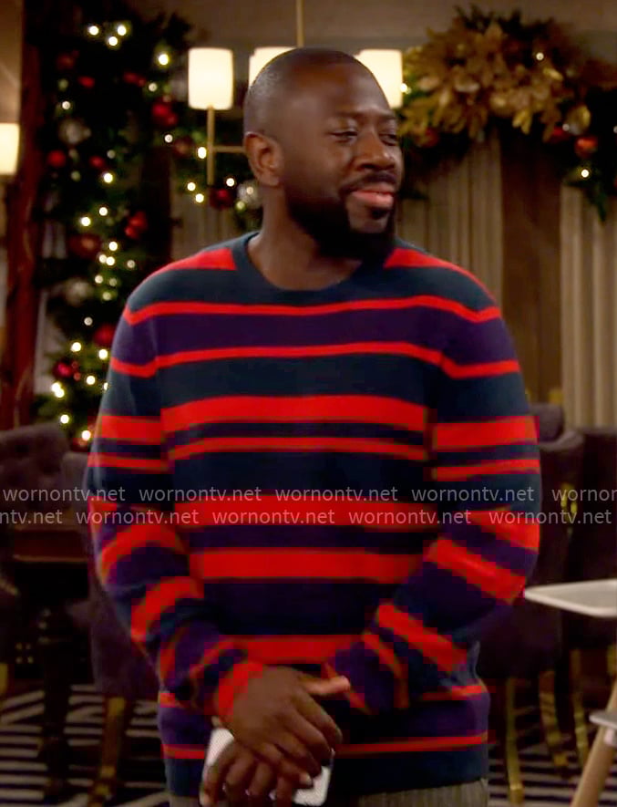 Malcolm's red striped sweater on The Neighborhood
