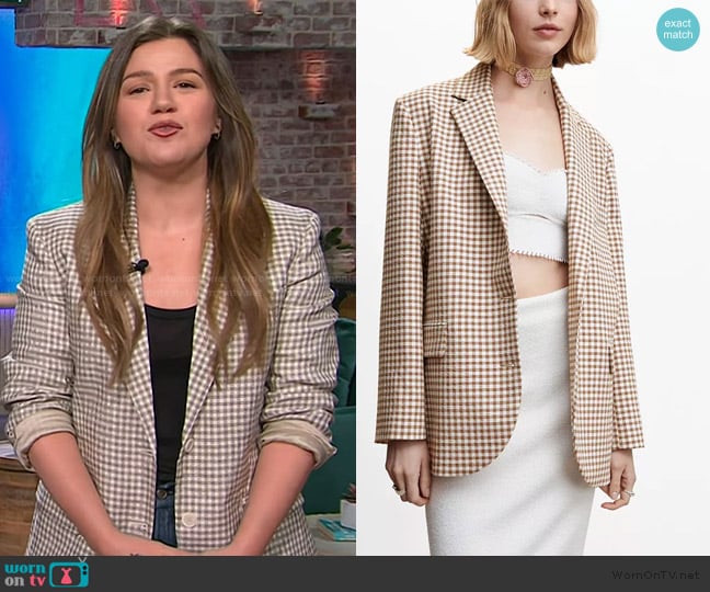 Mango Gingham Blazer worn by Kelly Clarkson on The Kelly Clarkson Show