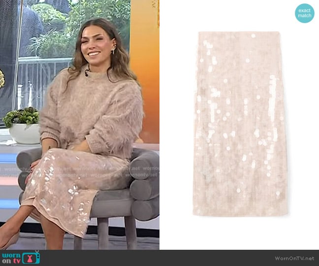 Mango Sequin Paillette Midi Skirt in Ecru worn by Melissa Garcia on Today