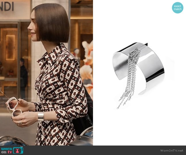 Marc Deloche Pompon Cuff Bracelet in Silver worn by Emily Cooper (Lily Collins) on Emily in Paris