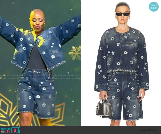 Marc Jacobs Daisy Sequined Denim Crop Jacket worn by Christine Williamson on Tamron Hall Show