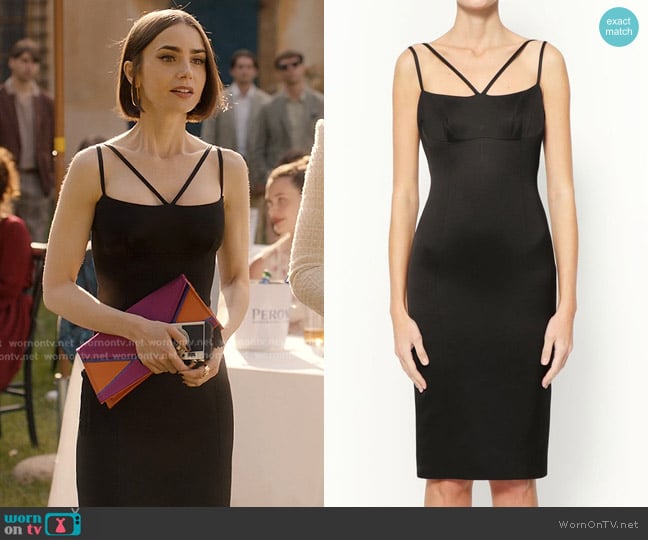 Marc Jacobs Silk Bodycon Dress worn by Emily Cooper (Lily Collins) on Emily in Paris
