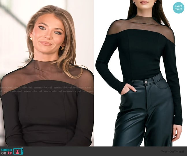 Marcella Joanna Sheer Yoke Funnel Neck Top worn by Charley Manley on Southern Charm
